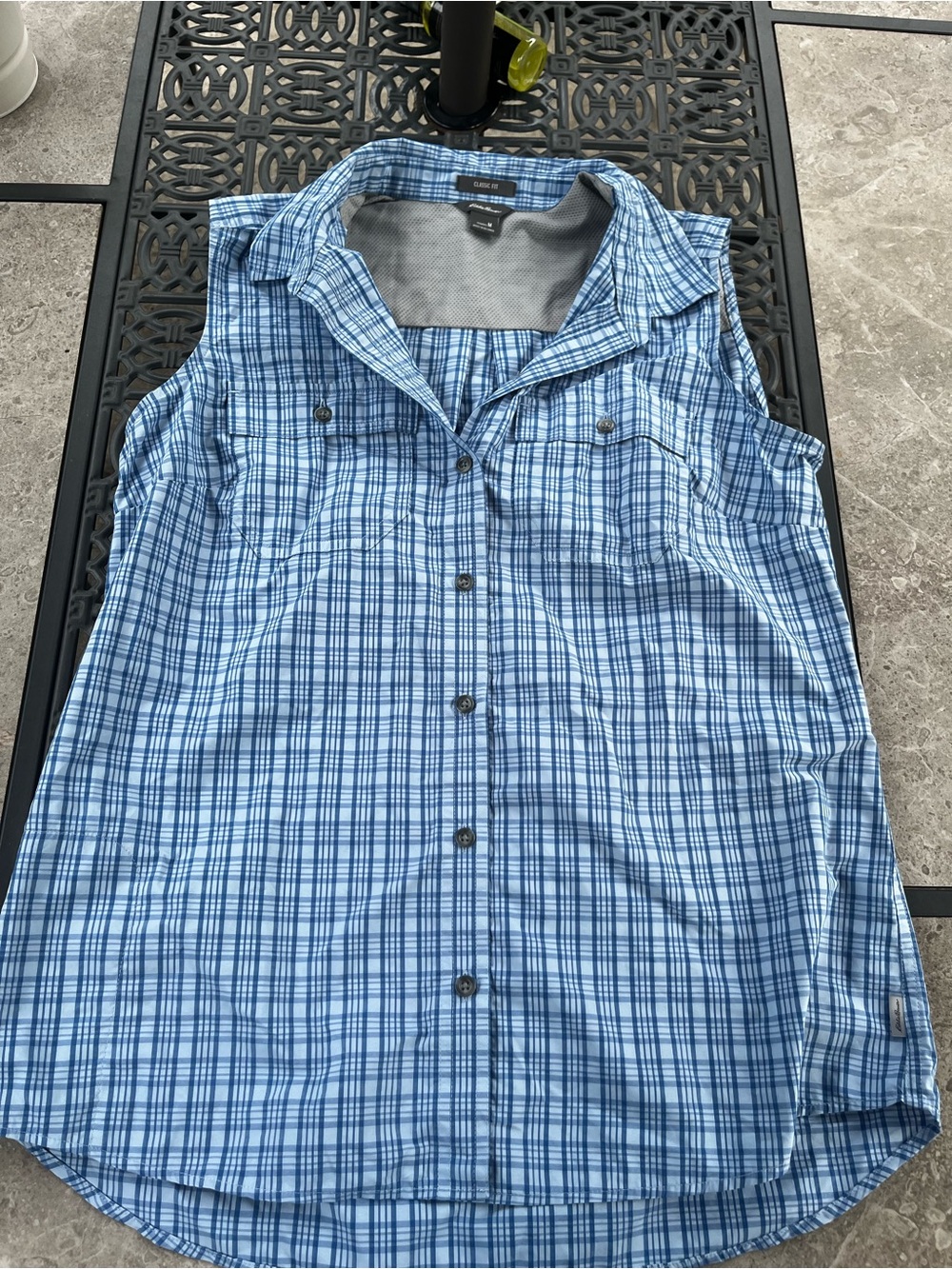 Blue and white plaid button-up shirt  Eddie Bauer size medium